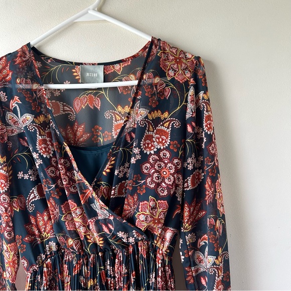 Maeve Anthropologie Apulia Pleated Midi Knee Length Dress Long Sleeve Floral XS - Picture 10 of 15
